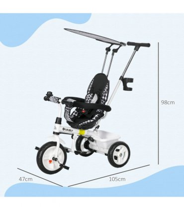 HOMCOM 6 in 1 Kids Tricycle w/ Removable Handle for 1.5 year, White