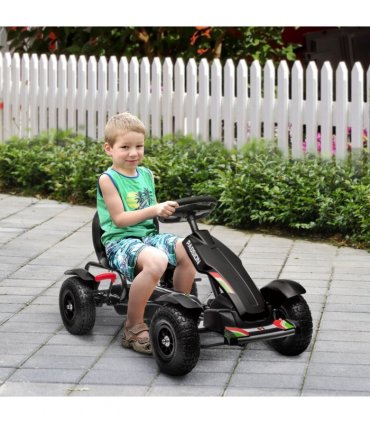 HOMCOM Children Pedal Go Kart w/ Adjustable Seat, Inflatable Tyres - Black