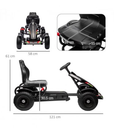 HOMCOM Children Pedal Go Kart w/ Adjustable Seat, Inflatable Tyres - Black