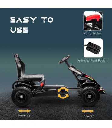 HOMCOM Children Pedal Go Kart w/ Adjustable Seat, Inflatable Tyres - Black