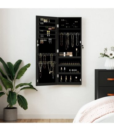 vidaXL Mirror Jewellery Cabinet Wall Mounted Black 37.5x10x106 cm — Size: 37.5 x 10 x 106 cm