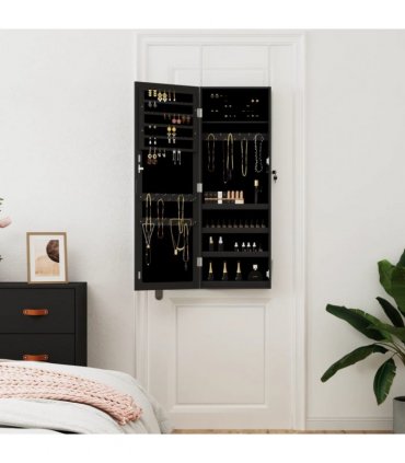 vidaXL Mirror Jewellery Cabinet Wall Mounted Black 37.5x10x106 cm — Size: 37.5 x 10 x 106 cm