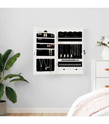 vidaXL Mirror Jewellery Cabinet Wall Mounted White 37.5x10x67 cm — Size: 37.5 x 10 x 76 cm