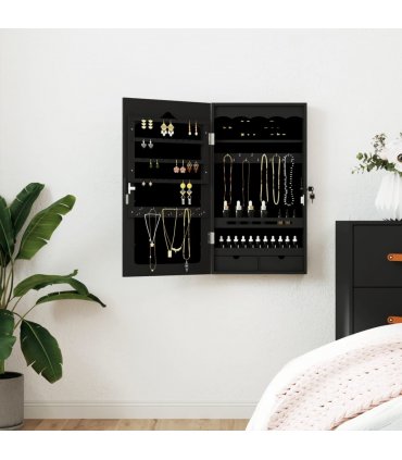 vidaXL Mirror Jewellery Cabinet Wall Mounted Black 37.5x10x67 cm — Size: 37.5 x 10 x 76 cm