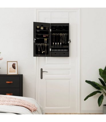vidaXL Mirror Jewellery Cabinet Wall Mounted Black 37.5x10x67 cm — Size: 37.5 x 10 x 76 cm