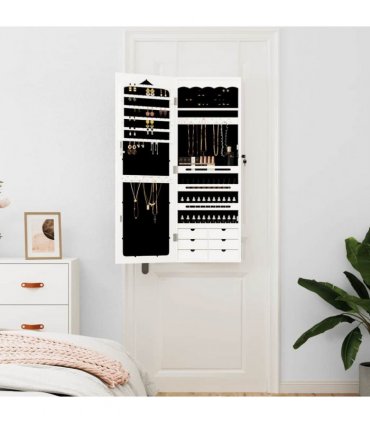 vidaXL Mirror Jewellery Cabinet Wall Mounted White 37.5x10x106 cm