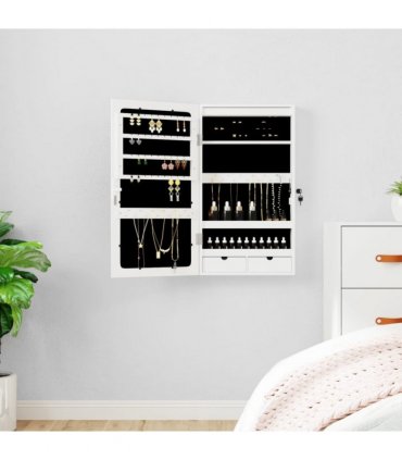 vidaXL Mirror Jewellery Cabinet with LED Lights Wall Mounted White — V0671963093