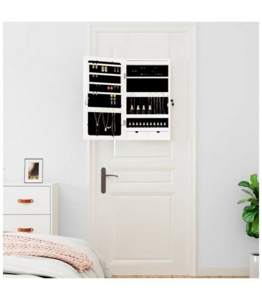 vidaXL Mirror Jewellery Cabinet with LED Lights Wall Mounted White — V0671963093