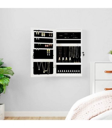 vidaXL Mirror Jewellery Cabinet with LED Lights Wall Mounted White — V0671963101