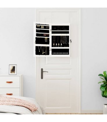 vidaXL Mirror Jewellery Cabinet with LED Lights Wall Mounted White — V0671963101