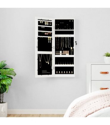 vidaXL Mirror Jewellery Cabinet with LED Lights Wall Mounted White — V0671963109