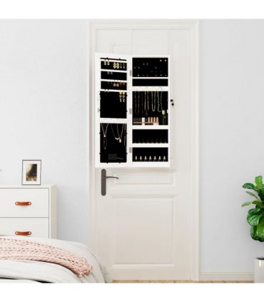 vidaXL Mirror Jewellery Cabinet with LED Lights Wall Mounted White — V0671963109