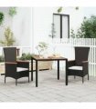 vidaXL Garden Table with Wooden Top Black Poly Rattan&Solid Wood Acacia — Size: 90 x 90 x 75 cm