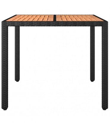 vidaXL Garden Table with Wooden Top Black Poly Rattan&Solid Wood Acacia — Size: 90 x 90 x 75 cm