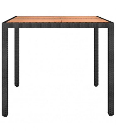 vidaXL Garden Table with Wooden Top Black Poly Rattan&Solid Wood Acacia — Size: 90 x 90 x 75 cm