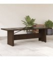 vidaXL Garden Table with Glass Top Brown 240x90x75 cm Poly Rattan — Size: 240 x 90 x 75 cm