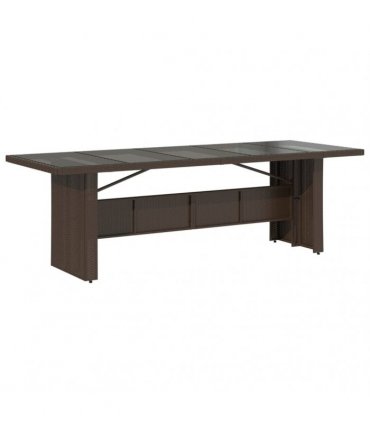 vidaXL Garden Table with Glass Top Brown 240x90x75 cm Poly Rattan — Size: 240 x 90 x 75 cm