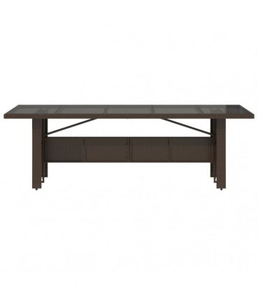 vidaXL Garden Table with Glass Top Brown 240x90x75 cm Poly Rattan — Size: 240 x 90 x 75 cm