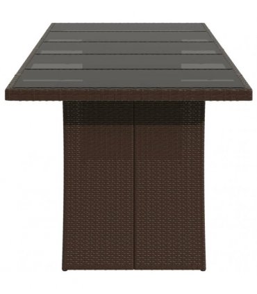 vidaXL Garden Table with Glass Top Brown 240x90x75 cm Poly Rattan — Size: 240 x 90 x 75 cm