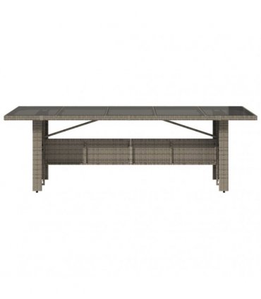 vidaXL Garden Table with Glass Top Grey 240x90x75 cm Poly Rattan — Size: 240 x 90 x 75 cm