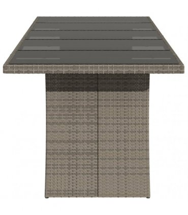 vidaXL Garden Table with Glass Top Grey 240x90x75 cm Poly Rattan — Size: 240 x 90 x 75 cm