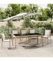vidaXL Garden Table with Glass Top Beige Poly Rattan&Tempered Glass — Size: 190 x 90 x 75 cm