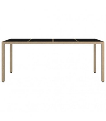 vidaXL Garden Table with Glass Top Beige Poly Rattan&Tempered Glass — Size: 190 x 90 x 75 cm