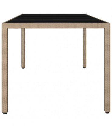 vidaXL Garden Table with Glass Top Beige Poly Rattan&Tempered Glass — Size: 190 x 90 x 75 cm