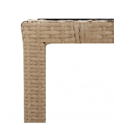 vidaXL Garden Table with Glass Top Beige Poly Rattan&Tempered Glass — Size: 190 x 90 x 75 cm