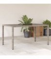vidaXL Garden Table with Glass Top Grey 150x90x75 cm Poly Rattan — Size: 150 x 90 x 75 cm