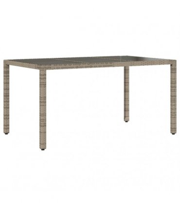 vidaXL Garden Table with Glass Top Grey 150x90x75 cm Poly Rattan — Size: 150 x 90 x 75 cm