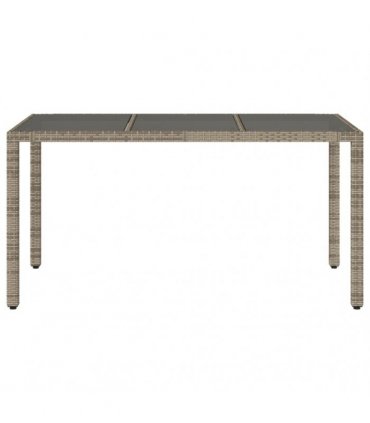 vidaXL Garden Table with Glass Top Grey 150x90x75 cm Poly Rattan — Size: 150 x 90 x 75 cm