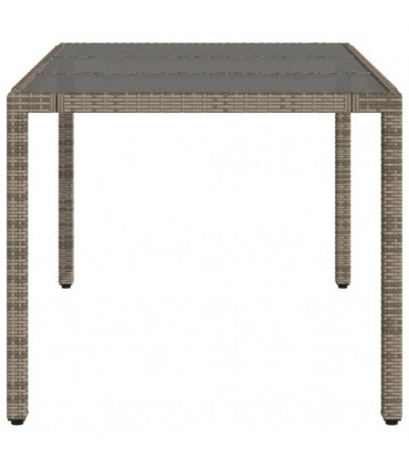 vidaXL Garden Table with Glass Top Grey 150x90x75 cm Poly Rattan — Size: 150 x 90 x 75 cm
