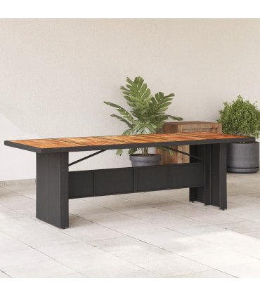 vidaXL Garden Table with Acacia Wood Top Black 240x90x75 cm Poly Rattan — Size: 240 x 90 x 75 cm