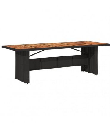 vidaXL Garden Table with Acacia Wood Top Black 240x90x75 cm Poly Rattan — Size: 240 x 90 x 75 cm