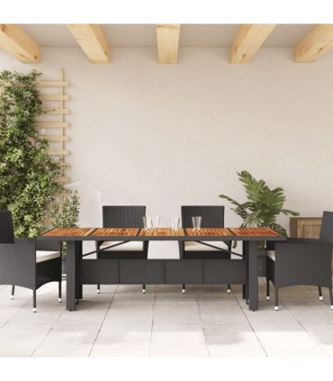 vidaXL Garden Table with Acacia Wood Top Black 240x90x75 cm Poly Rattan — Size: 240 x 90 x 75 cm