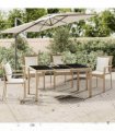 vidaXL Garden Table with Glass Top Beige Poly Rattan&Tempered Glass — Size: 150 x 90 x 75 cm