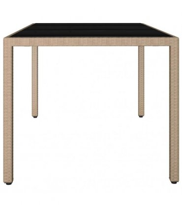 vidaXL Garden Table with Glass Top Beige Poly Rattan&Tempered Glass — Size: 150 x 90 x 75 cm