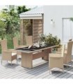 vidaXL Garden Table with Glass Top Beige Poly Rattan&Tempered Glass — Size: 240 x 90 x 75 cm