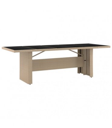vidaXL Garden Table with Glass Top Beige Poly Rattan&Tempered Glass — Size: 240 x 90 x 75 cm