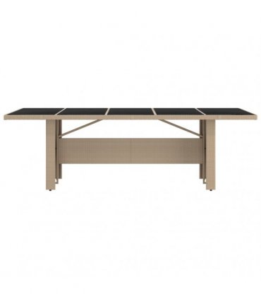 vidaXL Garden Table with Glass Top Beige Poly Rattan&Tempered Glass — Size: 240 x 90 x 75 cm