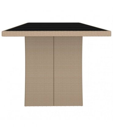 vidaXL Garden Table with Glass Top Beige Poly Rattan&Tempered Glass — Size: 240 x 90 x 75 cm