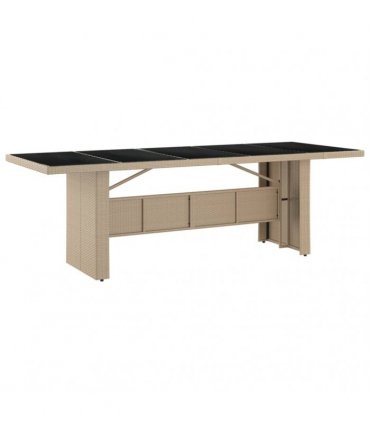 vidaXL Garden Table with Glass Top Beige Poly Rattan&Tempered Glass — Size: 240 x 90 x 75 cm