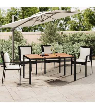 vidaXL Garden Table with Wooden Top Black Poly Rattan&Solid Wood Acacia — Size: 150 x 90 x 75 cm