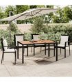 vidaXL Garden Table with Wooden Top Black Poly Rattan&Solid Wood Acacia — Size: 150 x 90 x 75 cm