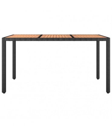 vidaXL Garden Table with Wooden Top Black Poly Rattan&Solid Wood Acacia — Size: 150 x 90 x 75 cm