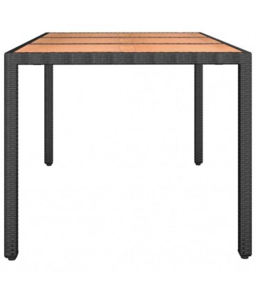 vidaXL Garden Table with Wooden Top Black Poly Rattan&Solid Wood Acacia — Size: 150 x 90 x 75 cm