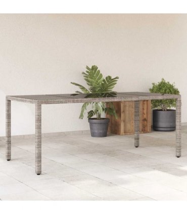 vidaXL Garden Table | Grey | PE rattan, powder-coated steel, tempered glass — Size: 190 x 90 x 75 cm