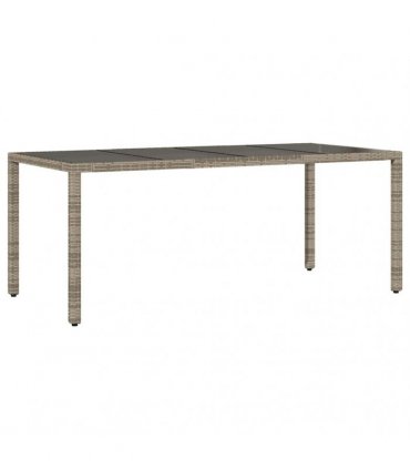 vidaXL Garden Table | Grey | PE rattan, powder-coated steel, tempered glass — Size: 190 x 90 x 75 cm