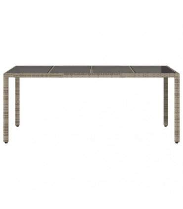 vidaXL Garden Table | Grey | PE rattan, powder-coated steel, tempered glass — Size: 190 x 90 x 75 cm